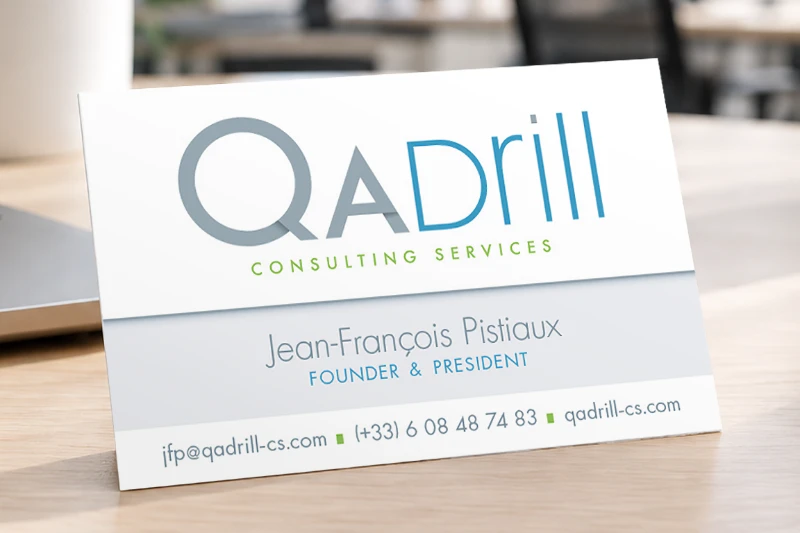 Carte de visite QADrill Consulting Services avec les coordonnées de Jean-François Pistiaux