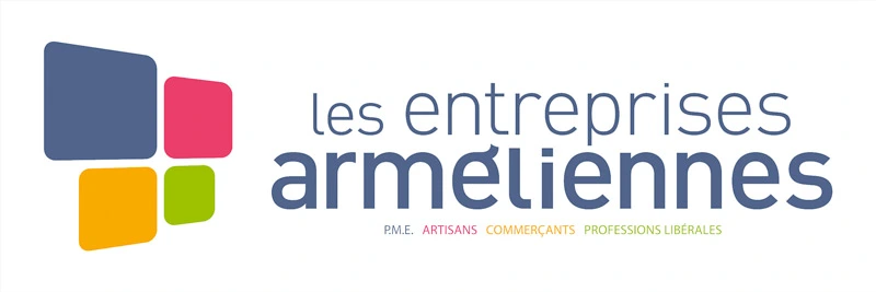 Logo et identité visuelle de l'association Les Entreprises Arméliennes avec quatre blocs colorés