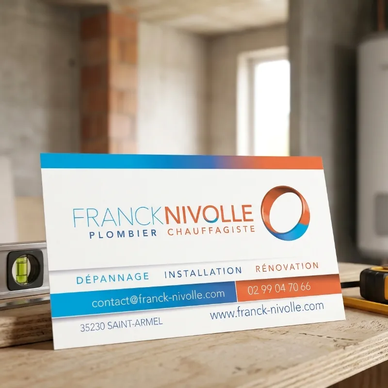 Carte de visite présentant le logo et l'identité visuelle de Franck Nivolle, plombier-chauffagiste (Saint-Armel)